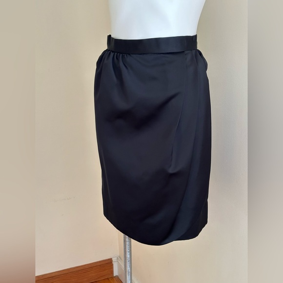 Vintage Black Satin Midi Skirt & Fuchsia Pink W Black Rose Bow Jacket Set NoTag. - Picture 6 of 16